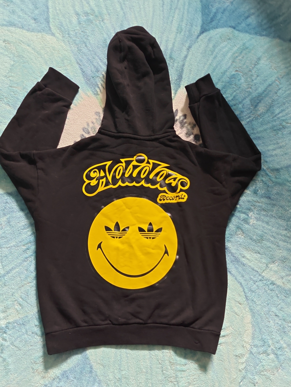 adidas Originals Black Hoodie with Yellow Smiley Logo